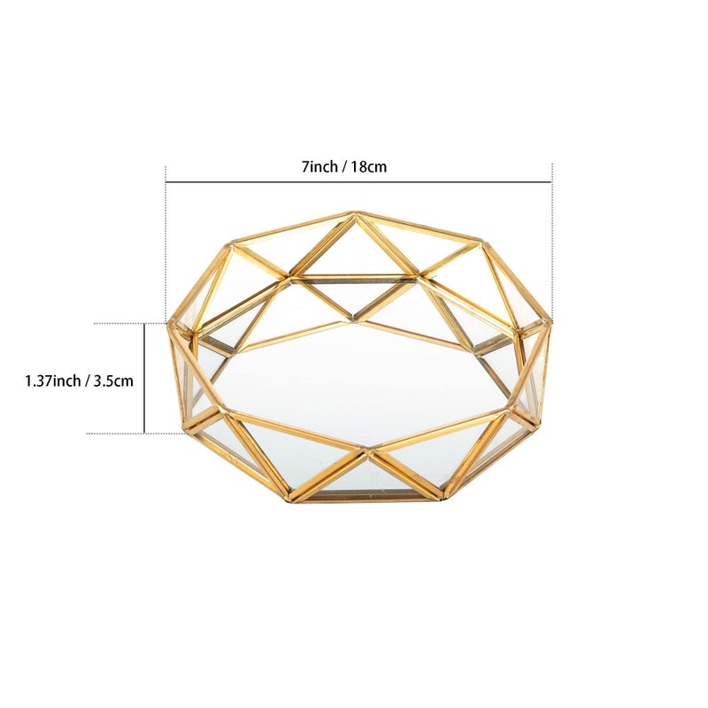 Feyarl Small Gold Glass Perfume Tray Jewelry Trinket Organizer Tray Ornate Vanity Cosmetic Makeup Display Decorative Tray for Home Decor Dresser Tabletop Countertop (7inch) - Image 2